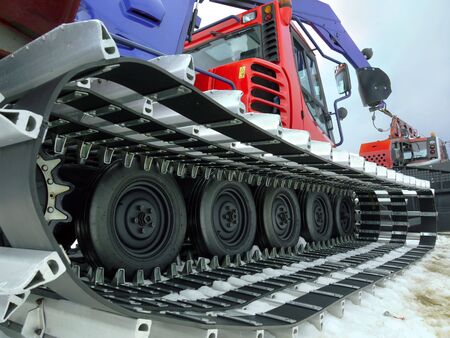 Closeup shot of snowplow used for ski slope preparationの写真素材