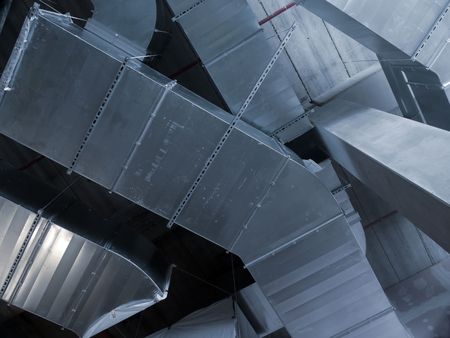 Closeup shot of steel air conditioning duct pipesの写真素材
