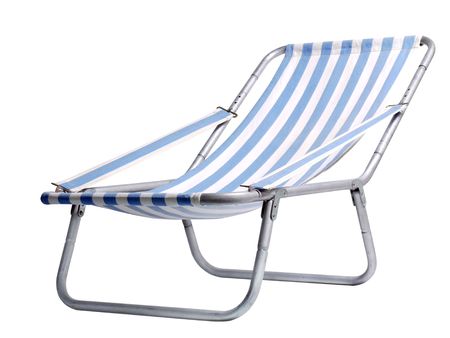 Blue and white striped deckchair shot over white backgroundの写真素材