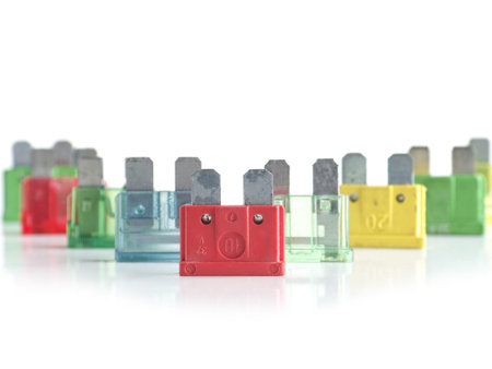 Set of car fuses shot on white backgroundの写真素材