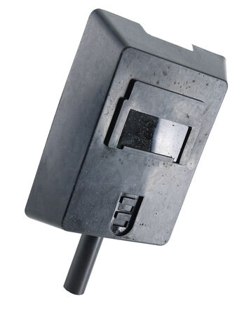 Black grunge welding hand shield over whiteの写真素材