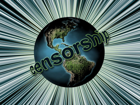 Planet Earth surrounded by Censorship word as Global Censorship concept