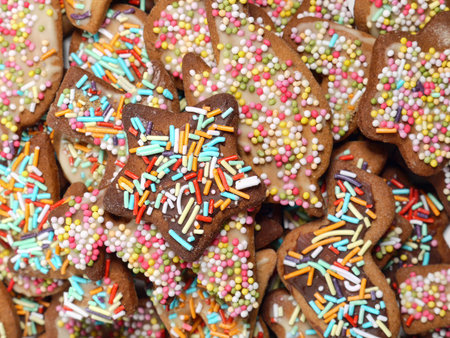 Closeup of different shapes of christmas gingerbread cakes