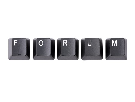 Black keyboard keys forming FORUM word over white backgroundの写真素材