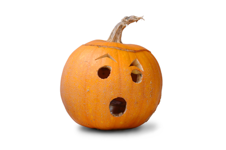 Jack-o-lantern pumpkin isolated on whiteの写真素材