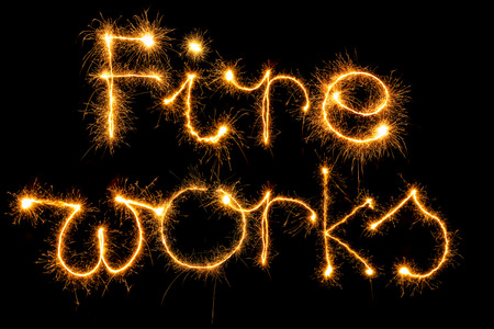 Sparking Fireworks word on black backgroundの写真素材