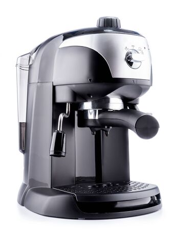 Modern coffee machine on white backgroundの写真素材