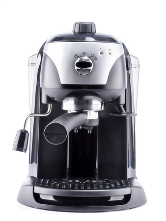 Modern coffee machine on white backgroundの写真素材