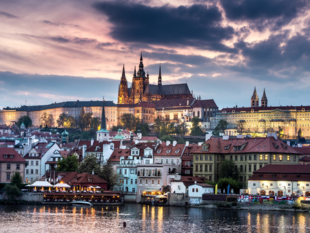 Prague Castle at dusk, Prague, Czech Republicの写真素材