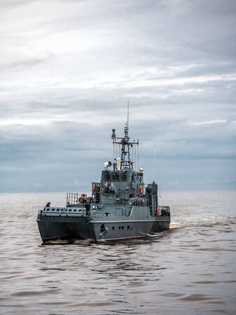 Polish Navy patrol ship patroling Polish Baltic Seaの写真素材