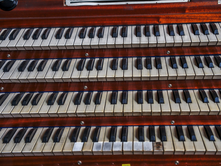 Closeup of old great organ manualの写真素材