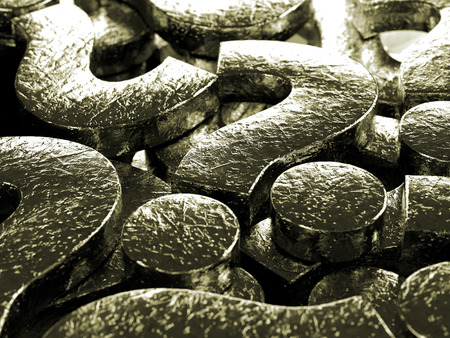3D rendering of metallic Question Mark signsの写真素材