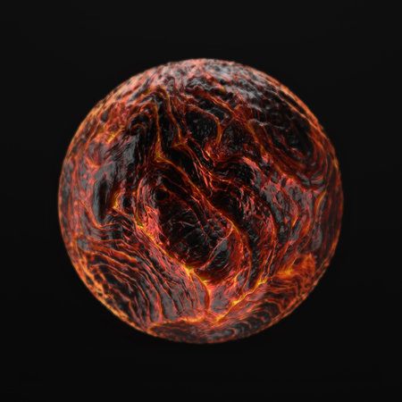 3D render of hot liquid lava planet on black background