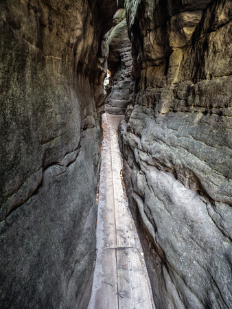Sandstone Errant Rocks labyrinth in the Table Mountain National Park, Polandの写真素材