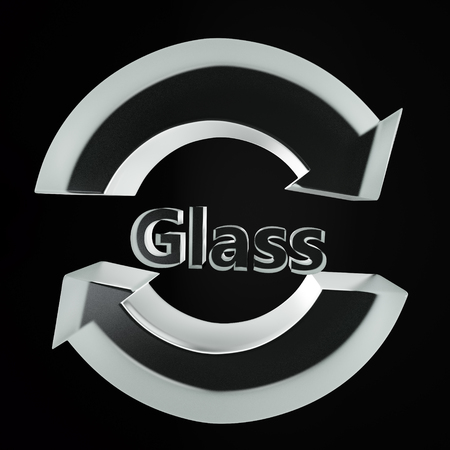 3d render of 3D two arrow Glass recycling symbol over black backgroundの写真素材