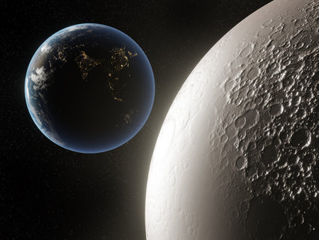 3D render of Moon and Earth in outer space