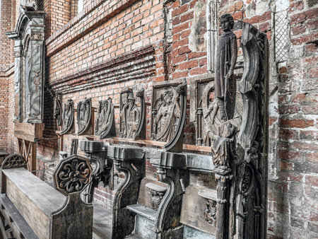MALBORK, POLAND - 15 AUGUST, 2013: Reliefs of Prophets in Main Church of Teutonic Malbork castle, Poland. Malbork castle is the largest brick fortress in the worldのeditorial素材