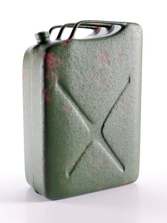 Old rusty green metal fuel canister shot on white backgroundの写真素材