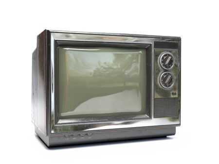 Old analogue television set on white backgroundの写真素材