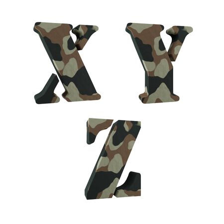 Set of 3D capital letter camouflage alphabet - letters X-Zの写真素材
