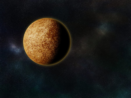 3D render of Planet Mercury against galactic sky