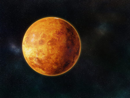 3D render of Planet Venus against galactic sky
