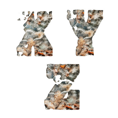 3D rendering of frozen and cracked alphabet - letters XZの写真素材