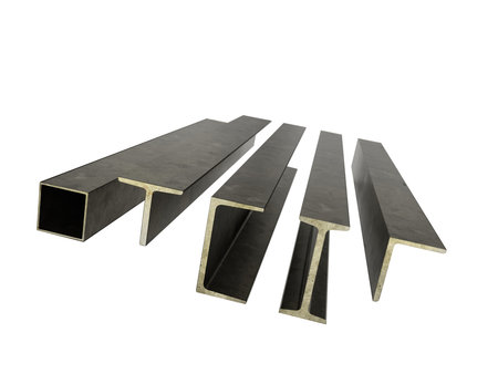 3d rendering of set of typical steel construction beams on white