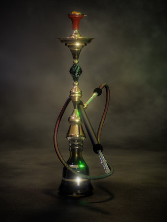 3D rendering of traditional Turkish tobacco water pipe on dark background