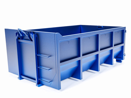 3D rendering of large blue industrial waste  on white