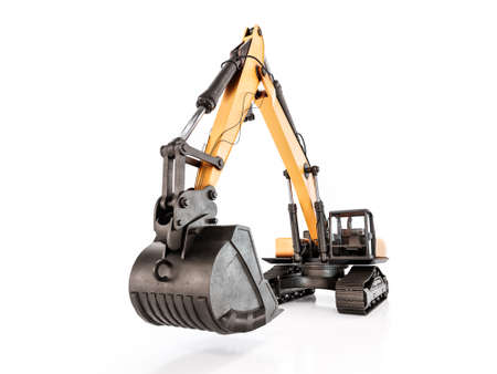 3D rendering of yellow crawler excavator on white backgroundの写真素材