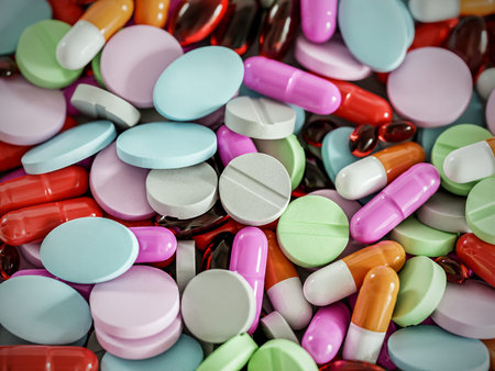 Heap of all sorts of medical pills shot from above