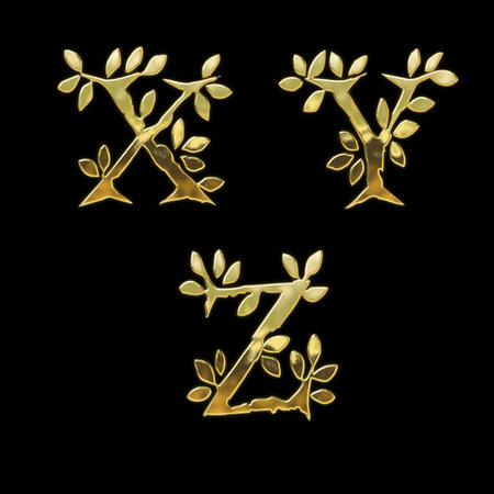 3D rendering of Golden leaf style font alphabet - letters XZの写真素材
