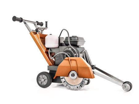 3D rendering of walk-behind concrete cutting machine on white background