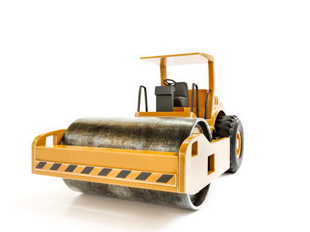 3d rendering of single drum asphalt compactor on white background