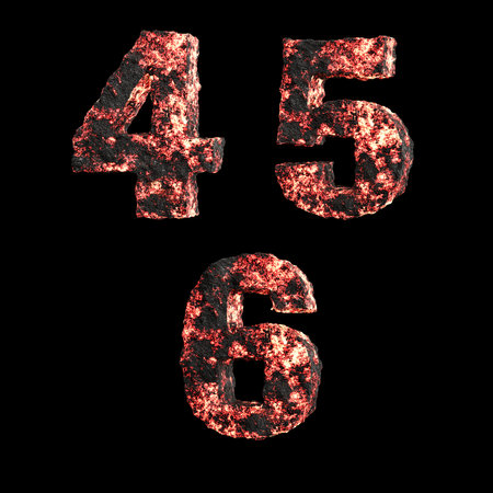 3D hot liquid lava capital letters alphabet on white - digits 4-6