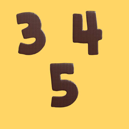 3D rendering of chocolate waffle letters alphabet - digits 3-5の写真素材