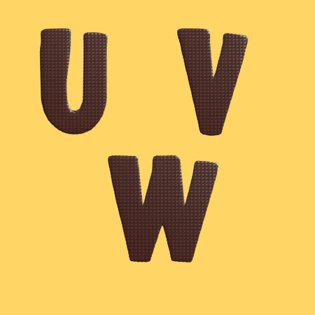 3D rendering of chocolate waffle letters alphabet - letters UWの写真素材