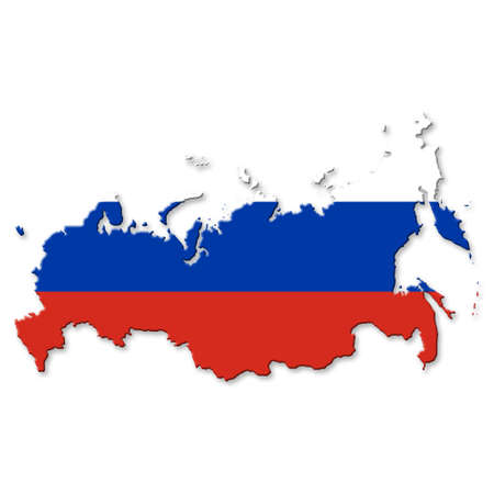 Contour map of Russia with superimposed Russian flag on whiteの写真素材