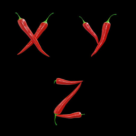 3D rendering of red chilli pepper capital letters alphabet - letters XZ