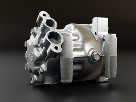 3D rendering of industrial electric compressor model on black backgroundの写真素材