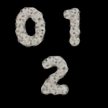 3d rendering of soap foam capital letters alphabet - digits 0-2