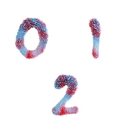 3D render of coral reef capital letter alphabet - digits 0-2