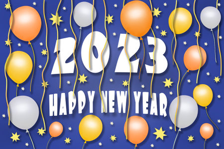 Illustration of Happy New Year 2023 paper craft greeting card