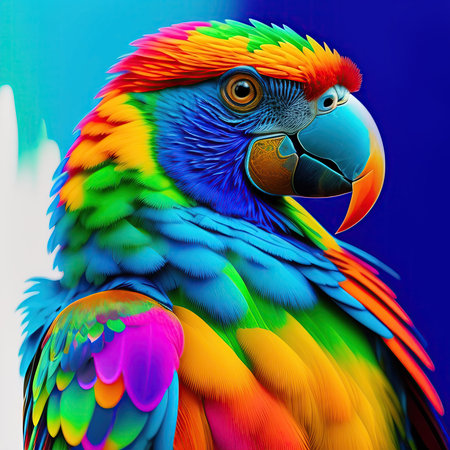 Illustration of beautiful parrot portrait in abstract splash style