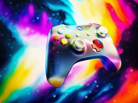 3d rendering of game controller in abstract splashy colorsの写真素材