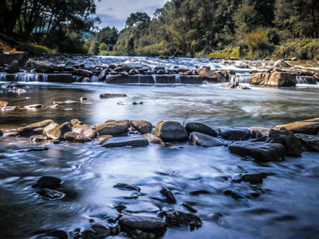 Sola river, is a right tribute of the Vistula river. and originates in the Western Beskids mountain range, Polandの写真素材