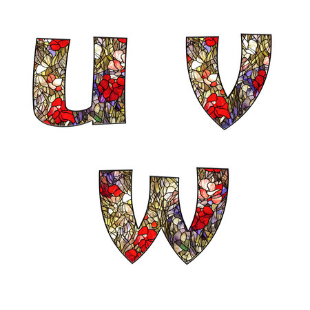 Illustration of stained glass floral ornamental alphabet - letters UWの写真素材