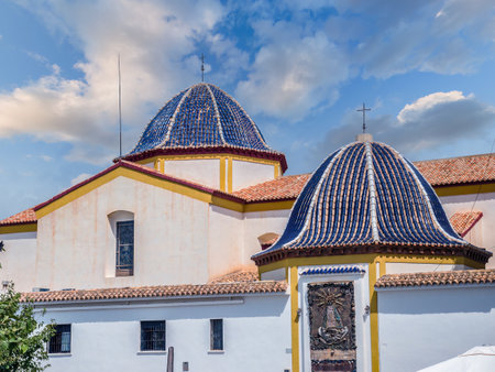 18th century blue-tiled domed roof Parish church of St Jaime the Apostle Benidorm, Costa Blanca, Spainの写真素材