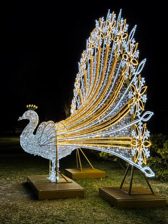 An ocean storm showcasing waves crashing onto a sandy shore, accompanied by a buoy being washed by turbulent waters under a dramatic, winter dark sky.の写真素材